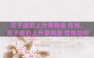 双子座的上升摩羯座 性格，双子座的上升摩羯座 性格如何